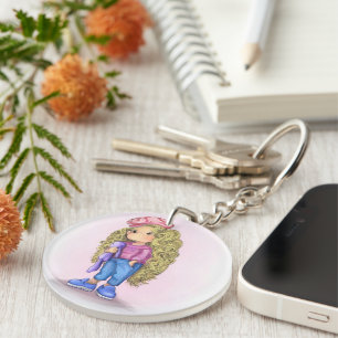 Little Blonde Girl Bunny Toy Love Keychain Gift