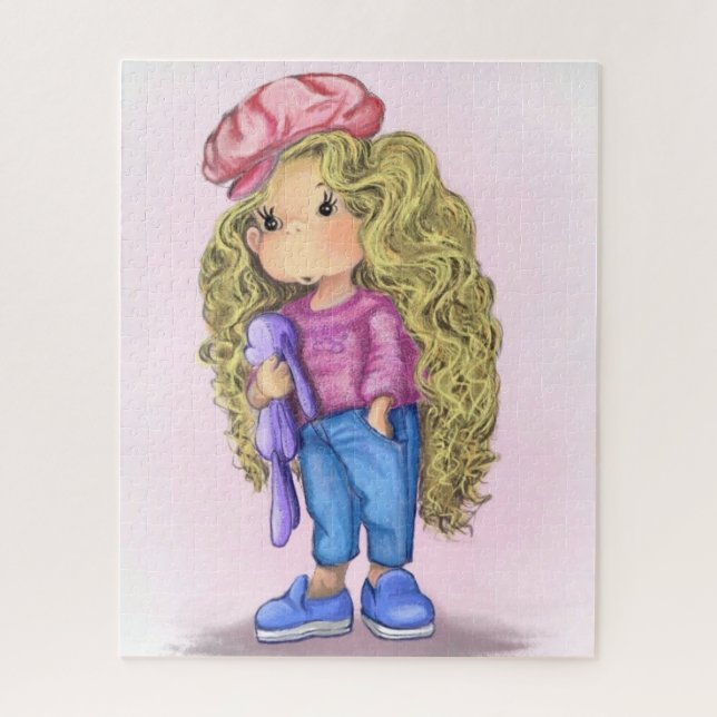 Little Blonde Girl with Bunny Toy Puzzle (Vertical)