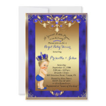 Little Blonde Prince Baby Shower Invitation,Navy