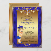 Little Blonde Prince Baby Shower Invitation,Navy