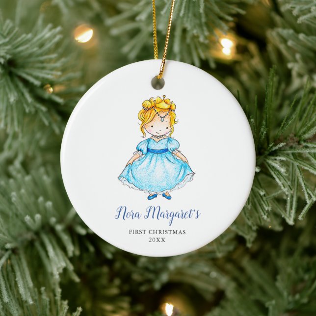 Little Blonde Princess Personalised Simple Girl Ceramic Ornament (Tree)
