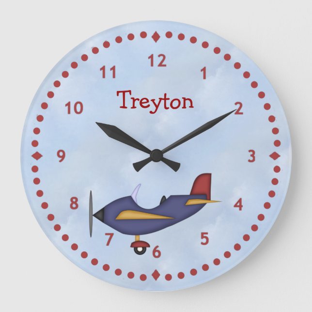 Little Blue Aeroplane Wall Clock (Front)