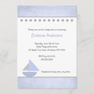 Little Blue and Grey Sailboat Baby Shower Invite