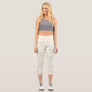 Little Blue And White Floral Capri Leggings