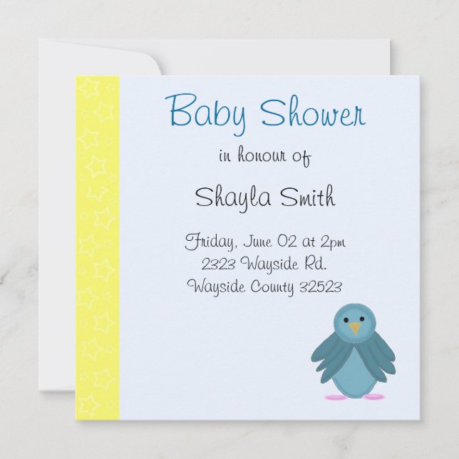 Little Blue Bird Baby Shower Invitation (Front)
