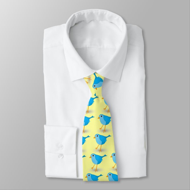 Little Blue Bird Cute Follow Me Twitter Neck Tie (Tied)