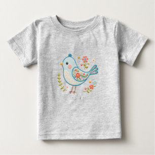 Little Blue Bird Floral Baby T-Shirt