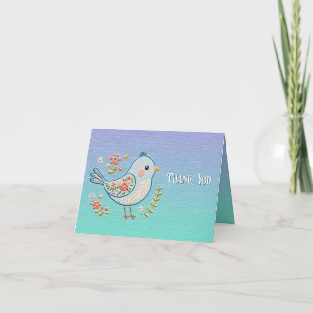 Little Blue Bird Floral Thank You Card (Front)