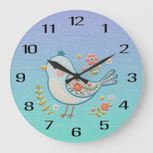 Little Blue Bird Floral Wall Clock