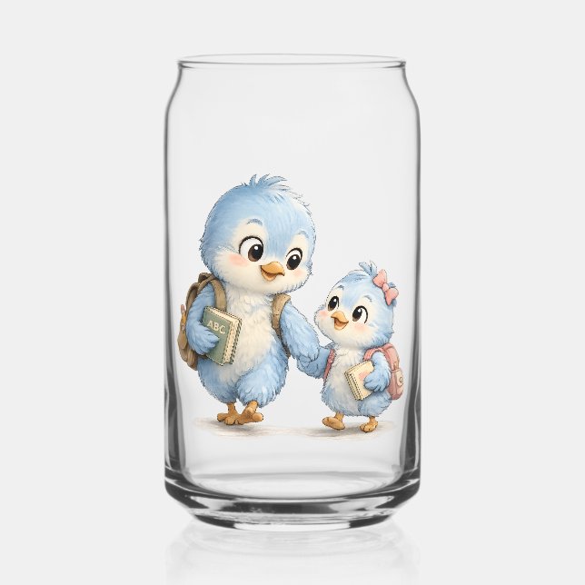 Little Blue Bird Siblings Glass Drinkware Set (Front)