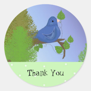 Little Blue Bird Thank You Classic Round Sticker
