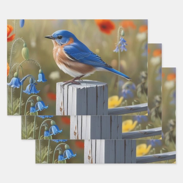 Little Blue BirdWrapping Paper Flat Sheet Set of 3 (Set)