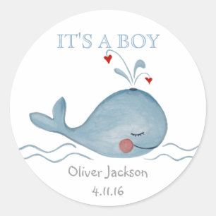 Little Blue cute Whale Nautical   Round Sticker
