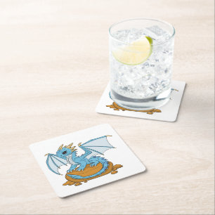 Little Blue Dragon Square Paper Coaster