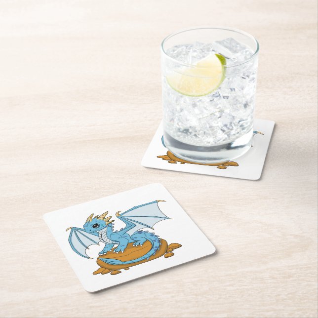 Little Blue Dragon Square Paper Coaster (Insitu)