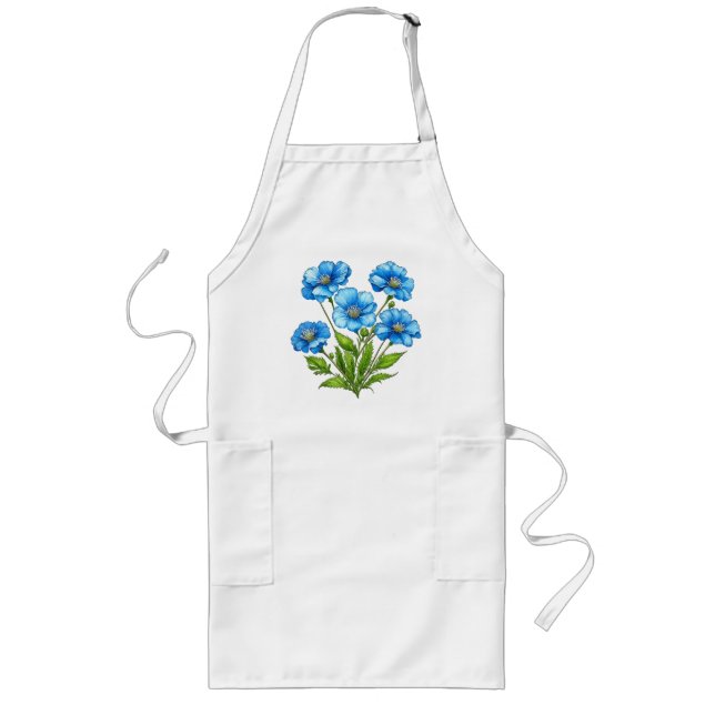 Little Blue Flowers Long Apron (Front)