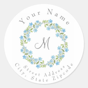 Little Blue Flowers Wreath Address Label