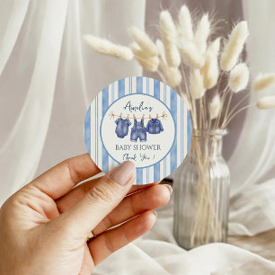 Little Blue Jean Is On The Way, Denim Baby Shower, Classic Round Sticker