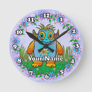 Little Blue Monster Round Clock