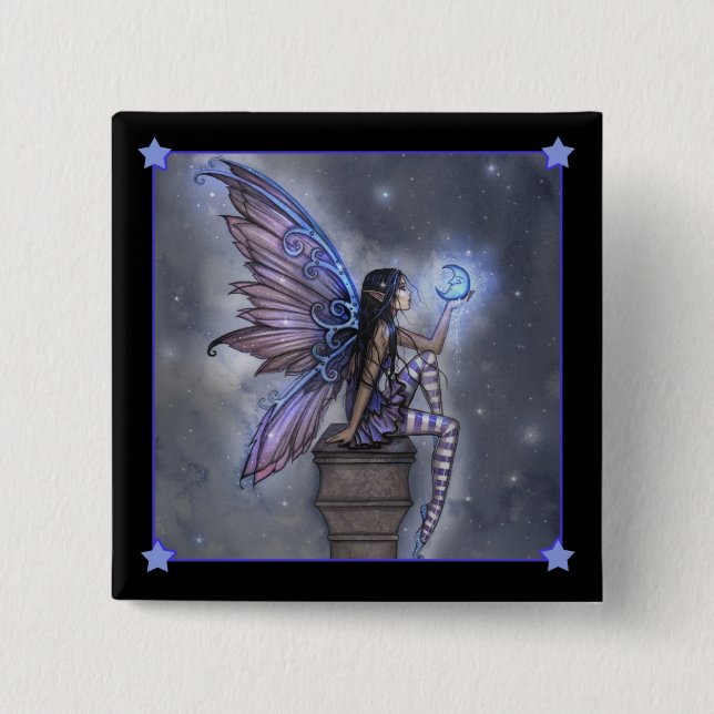Little Blue Moon Fairy Fantasy Pinback Button (Front)
