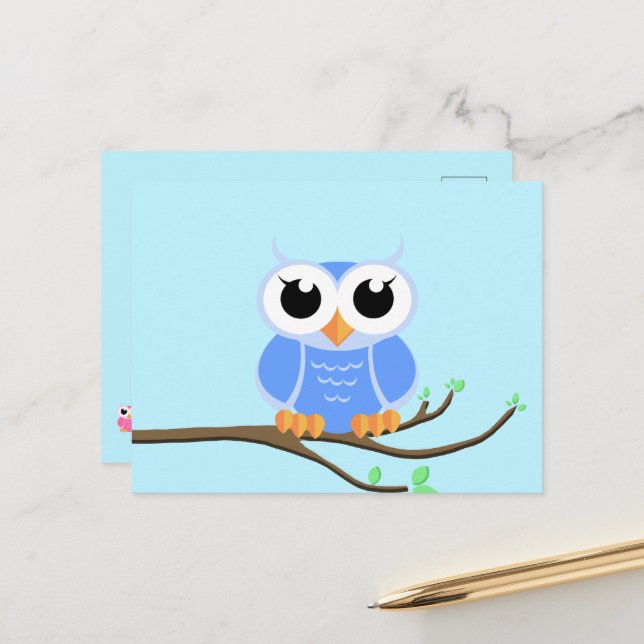 Little Blue Owl - Blank Postcard (Front/Back In Situ)