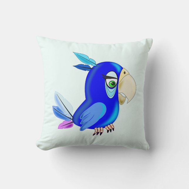 Little Blue Parrot Cushion (Front)
