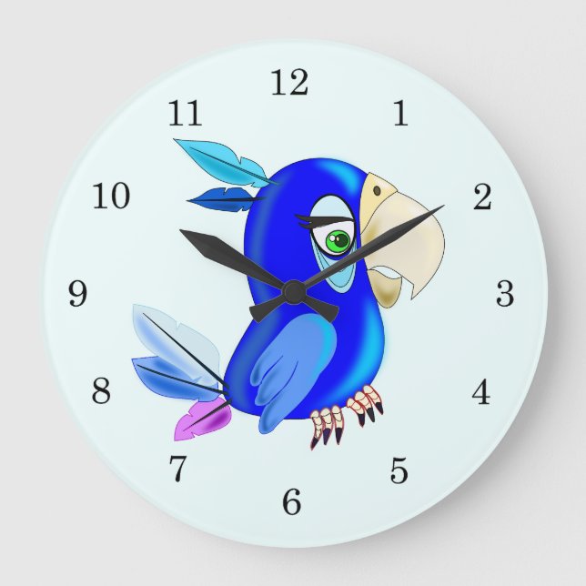 Little Blue Parrot Large Clock (Front)