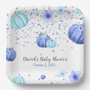 Little Blue Pumpkin Floral Watercolor Paper Plates