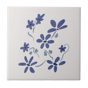 Little Blue Romantic Flowers Ceramic Tile