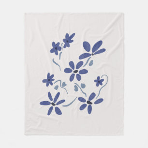 Little Blue Romantic Flowers Fleece Blanket