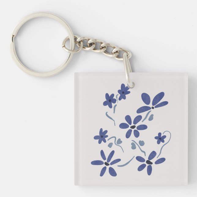 Little Blue Romantic Flowers Key Ring (Front)