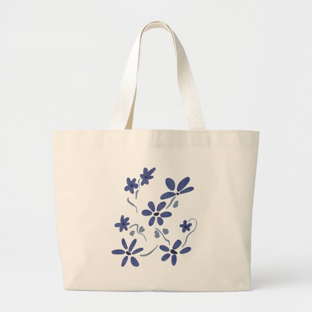 Little Blue Romantic Flowers Large Tote Bag (Front)