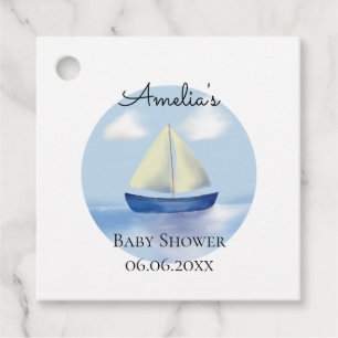 Little Blue Sail Boat Baby Shower Favour Tags