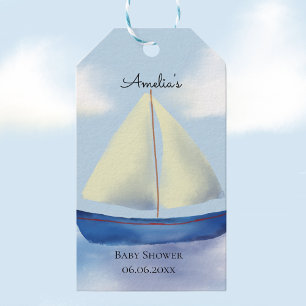 Little Blue Sail Boat Baby Shower Gift Tags