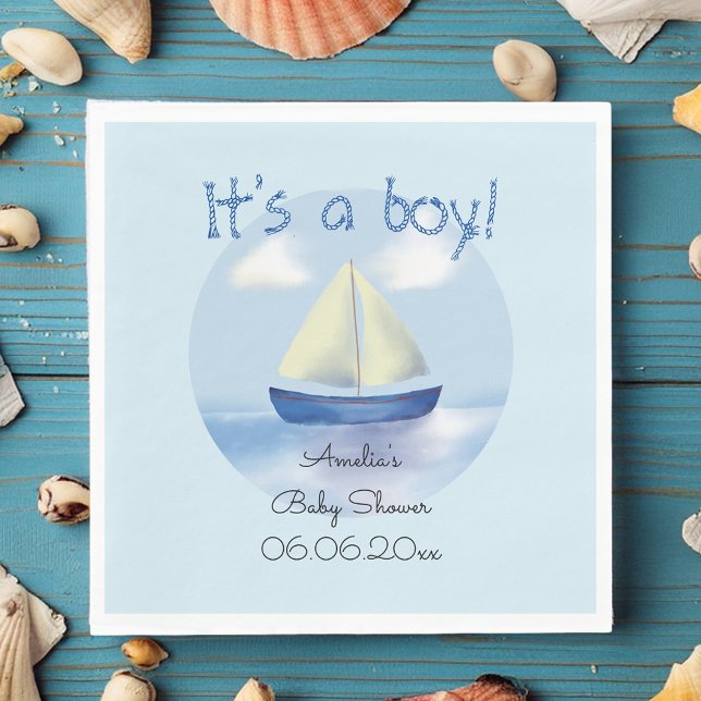 Little Blue Sailboat Boys Baby Shower Napkin (Creator Uploaded)