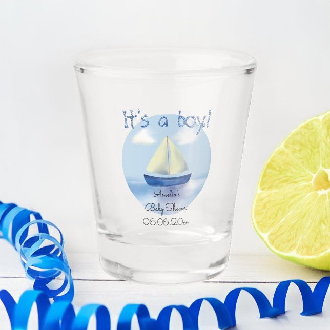 Little Blue Sailboat Boys Baby Shower Shot Glass (Creator Uploaded)