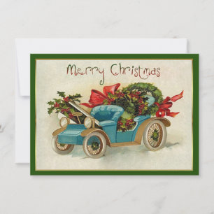 Little Blue Vintage Car Christmas Card