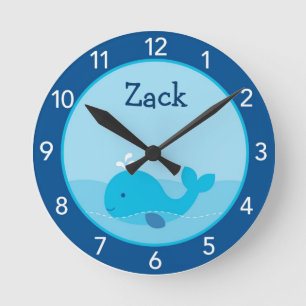Little Blue Whale Personalised Nursery Wall Clock