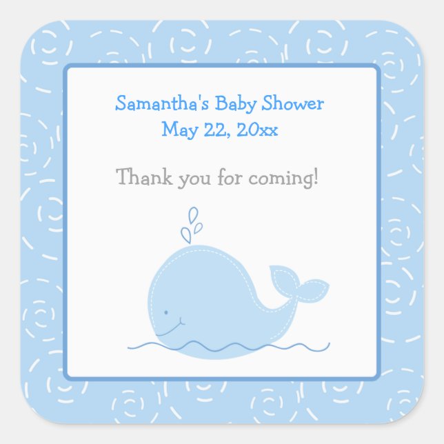 Little Blue Whale SQUARE Favour Sticker (Front)