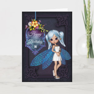 Little Blue Wing Fairy Happy Birthday Card 1