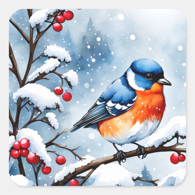 Little Bluebird in the Snow Square Sticker (Front)