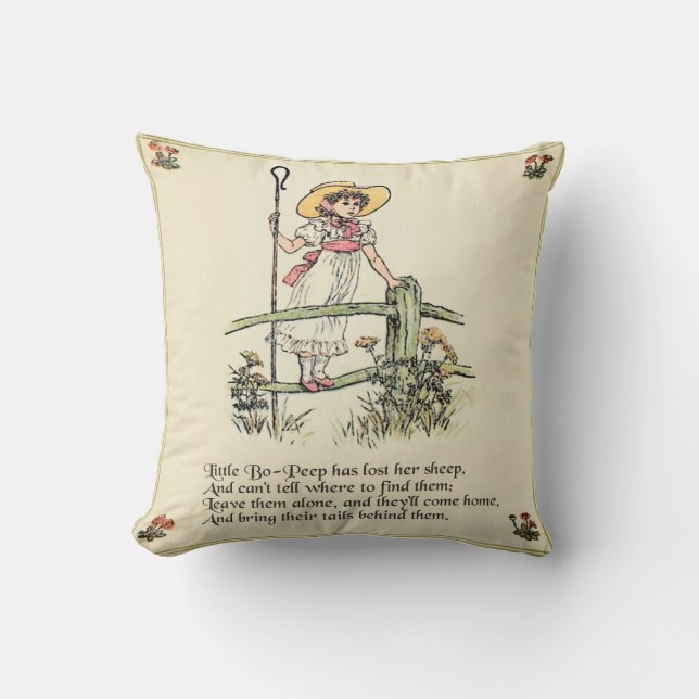 Little Bo-Peep: Classic Kate Greenaway Nursery Cushion (Front)