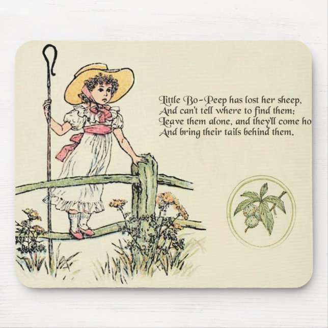 Little Bo-Peep: Classic Kate Greenaway Nursery Mouse Pad (Front)