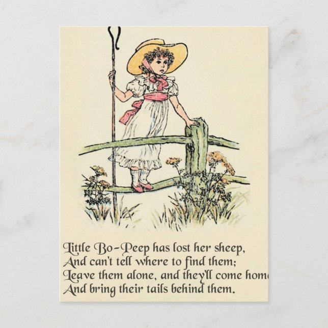 Little Bo-Peep: Classic Kate Greenaway Nursery Postcard (Front)