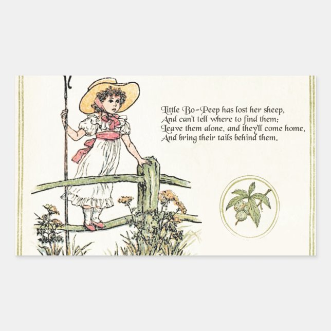 Little Bo-Peep: Classic Kate Greenaway Nursery Rectangular Sticker (Front)