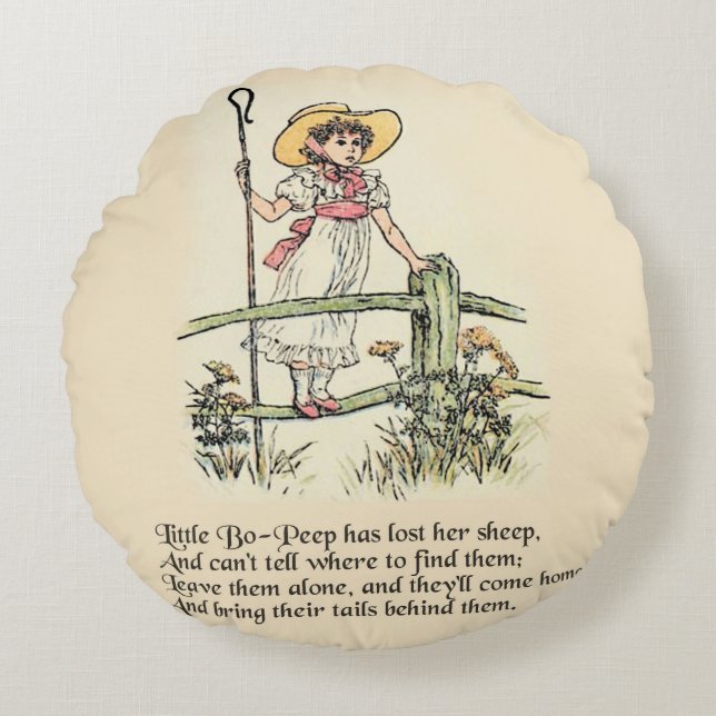 Little Bo-Peep: Classic Kate Greenaway Nursery Round Cushion (Front)