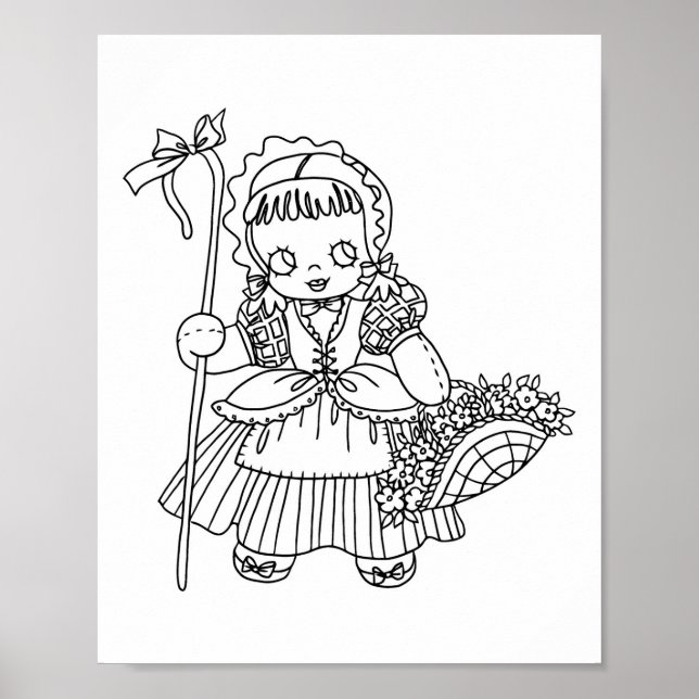 Little Bo PeeP Mother goose Colouring page Poster (Front)