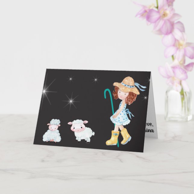 Little Bo Peep Star Night Scene Fun Kids Fab Card (Orchid)