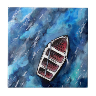 Little Boat on the Ocean Ceramic Tile