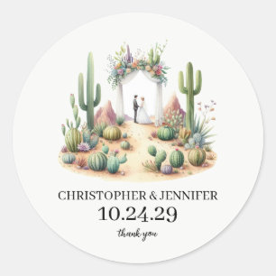 Little Boho Cactus Couple Classic Round Sticker